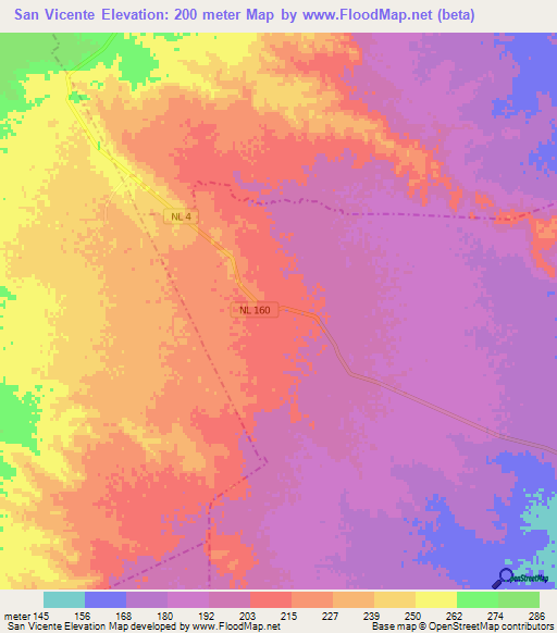 San Vicente,Mexico Elevation Map