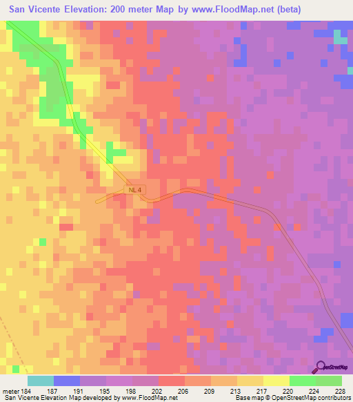 San Vicente,Mexico Elevation Map