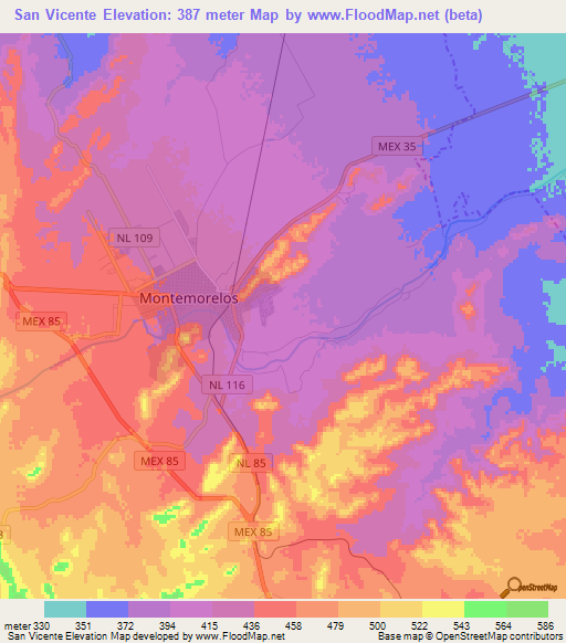 San Vicente,Mexico Elevation Map