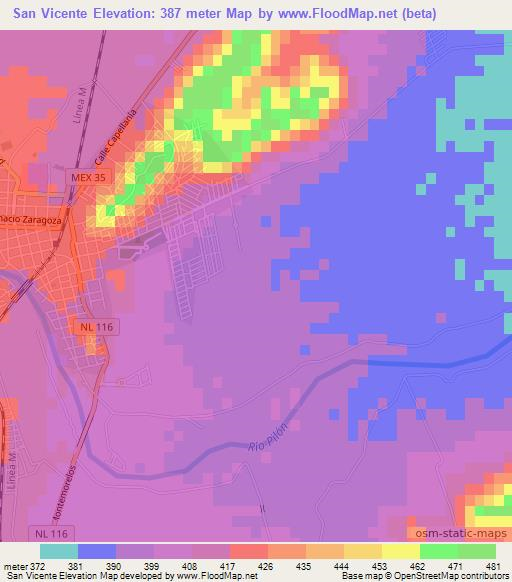 San Vicente,Mexico Elevation Map