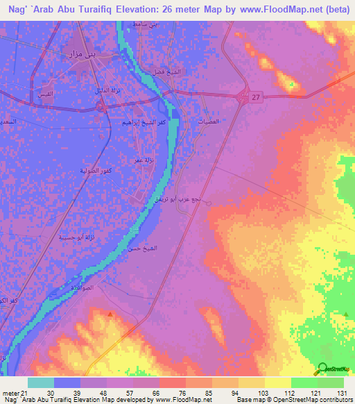 Nag' `Arab Abu Turaifiq,Egypt Elevation Map