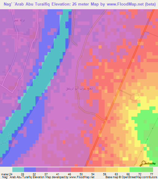 Nag' `Arab Abu Turaifiq,Egypt Elevation Map