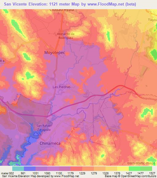San Vicente,Mexico Elevation Map