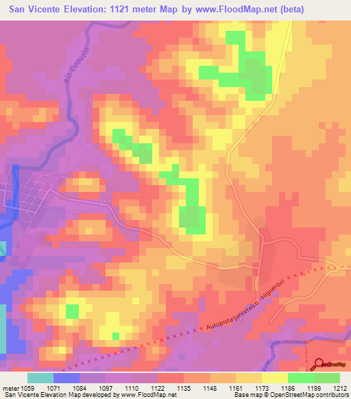 San Vicente,Mexico Elevation Map