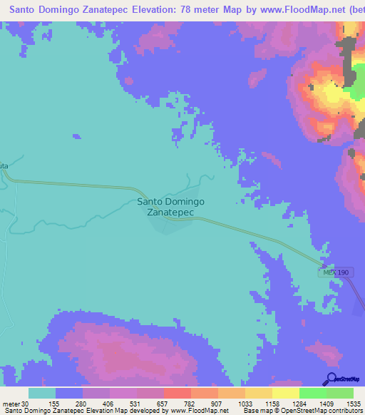 Santo Domingo Zanatepec,Mexico Elevation Map