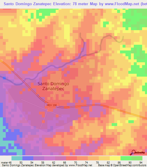 Santo Domingo Zanatepec,Mexico Elevation Map