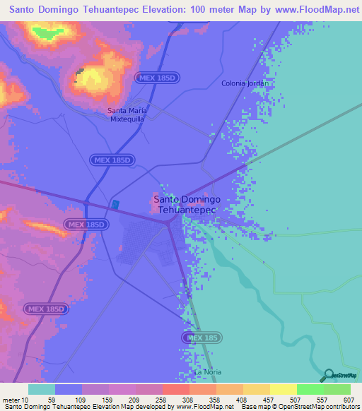 Santo Domingo Tehuantepec,Mexico Elevation Map