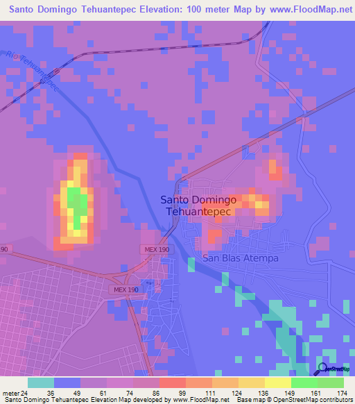 Santo Domingo Tehuantepec,Mexico Elevation Map