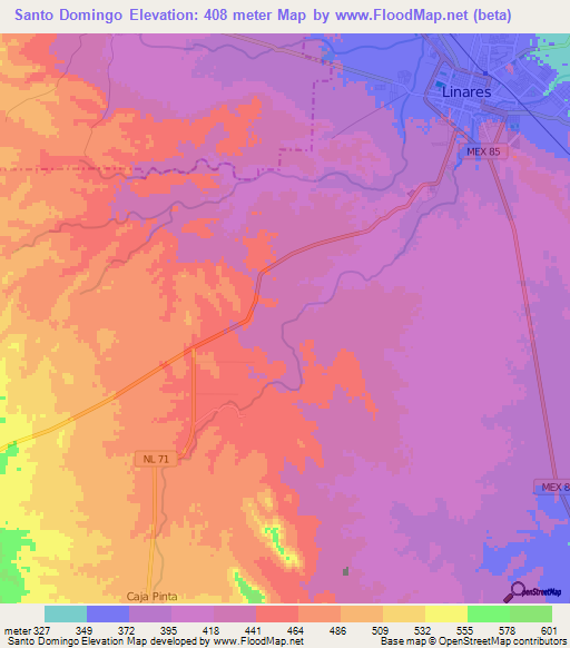 Santo Domingo,Mexico Elevation Map