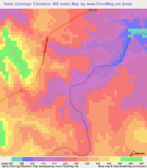 Santo Domingo,Mexico Elevation Map