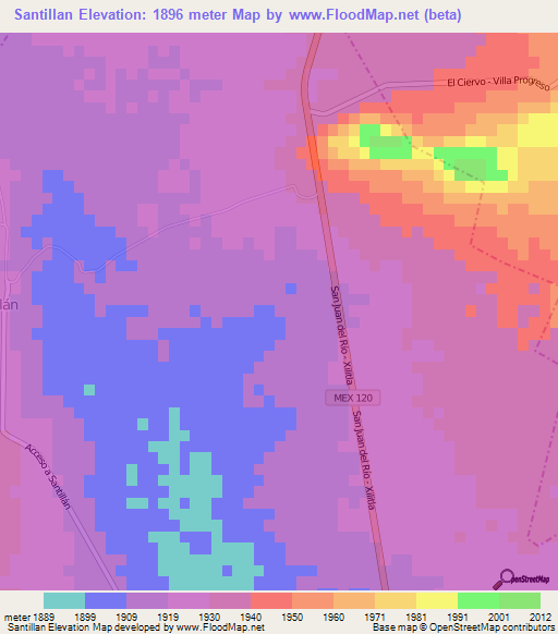 Santillan,Mexico Elevation Map