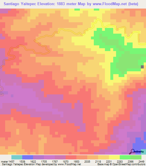 Santiago Yaitepec,Mexico Elevation Map