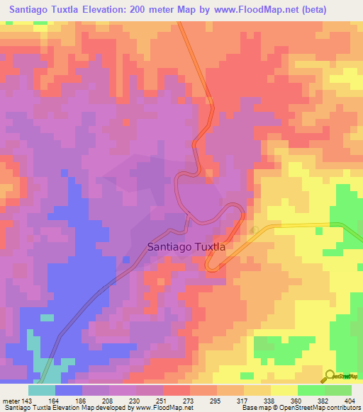 Santiago Tuxtla,Mexico Elevation Map