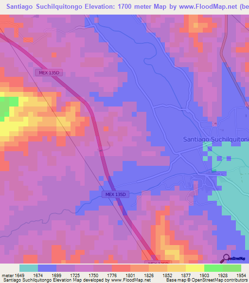 Santiago Suchilquitongo,Mexico Elevation Map
