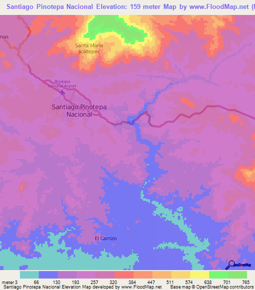 Santiago Pinotepa Nacional,Mexico Elevation Map