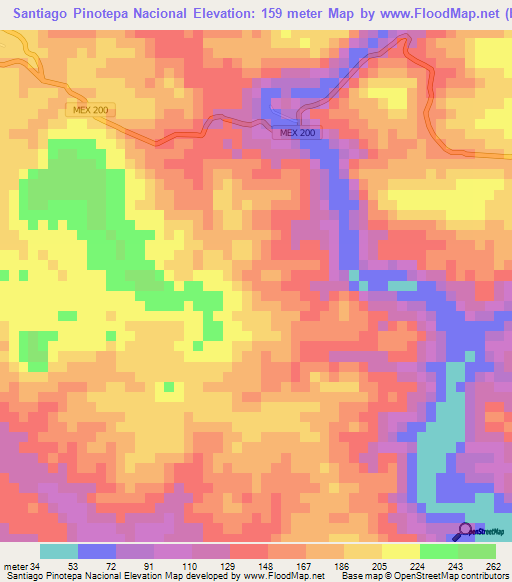 Santiago Pinotepa Nacional,Mexico Elevation Map