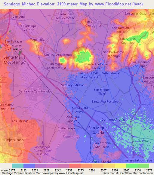 Santiago Michac,Mexico Elevation Map