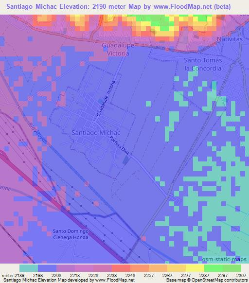 Santiago Michac,Mexico Elevation Map