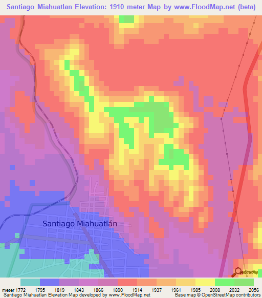 Santiago Miahuatlan,Mexico Elevation Map