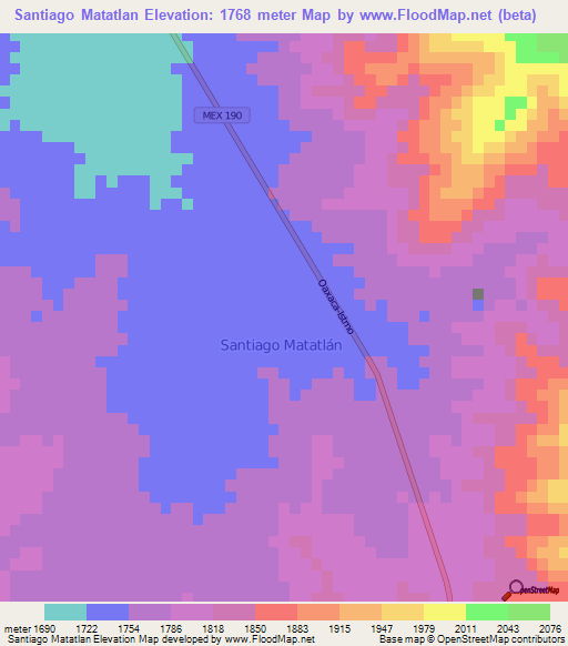 Santiago Matatlan,Mexico Elevation Map