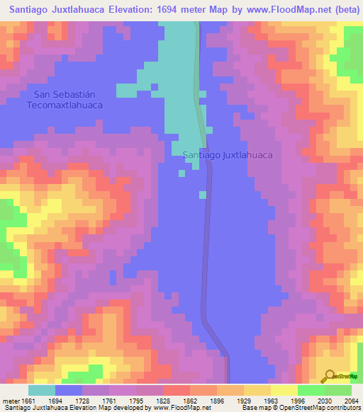 Santiago Juxtlahuaca,Mexico Elevation Map