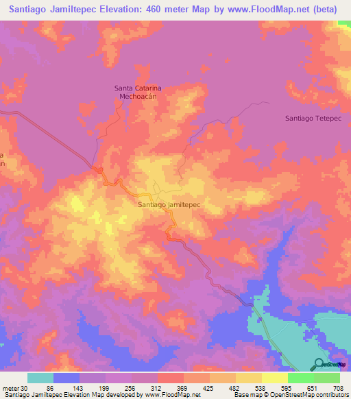 Santiago Jamiltepec,Mexico Elevation Map