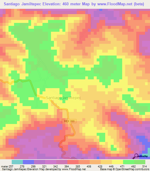 Santiago Jamiltepec,Mexico Elevation Map