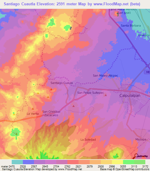 Santiago Cuautla,Mexico Elevation Map