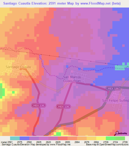 Santiago Cuautla,Mexico Elevation Map
