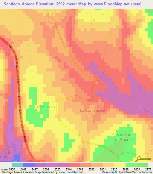 Santiago Ameca,Mexico Elevation Map