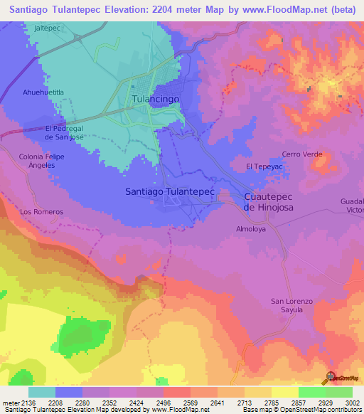 Santiago Tulantepec,Mexico Elevation Map