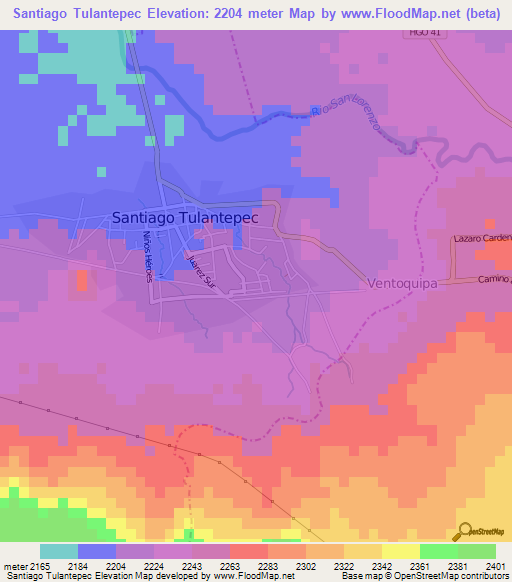 Santiago Tulantepec,Mexico Elevation Map