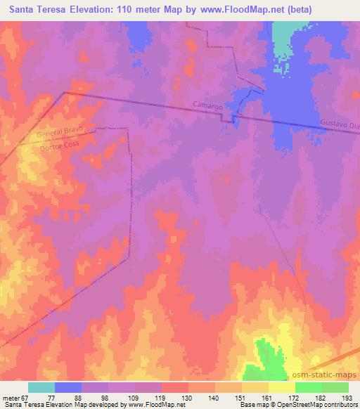 Santa Teresa,Mexico Elevation Map
