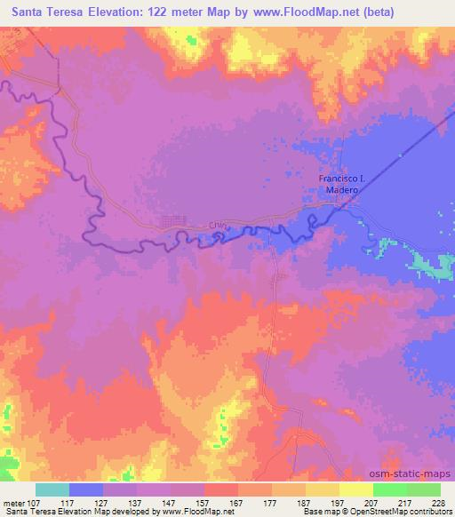 Santa Teresa,Mexico Elevation Map