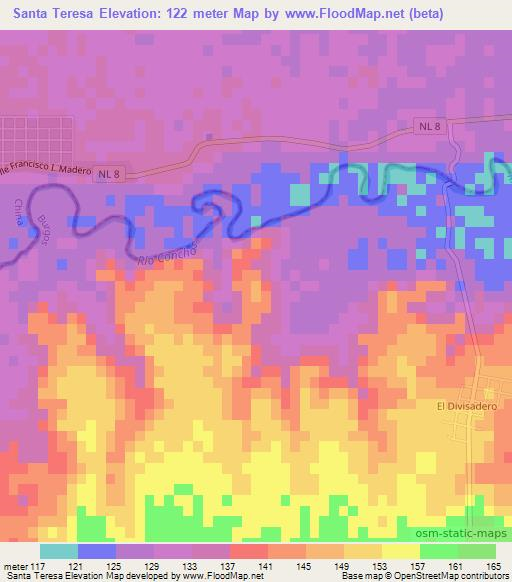 Santa Teresa,Mexico Elevation Map