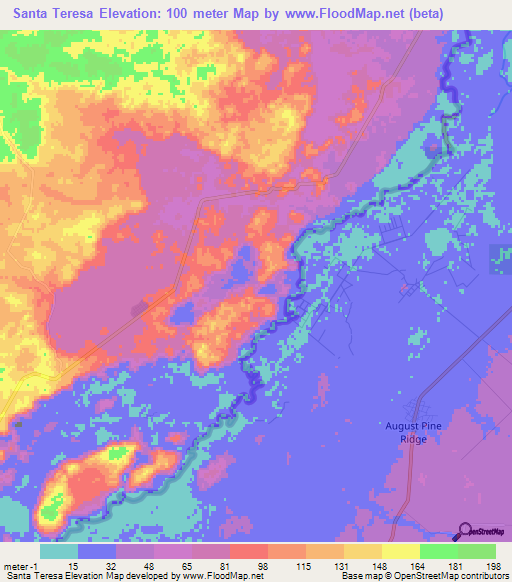 Santa Teresa,Mexico Elevation Map