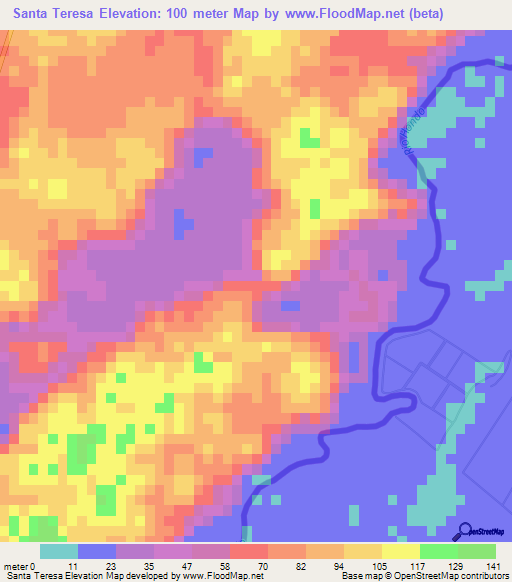 Santa Teresa,Mexico Elevation Map