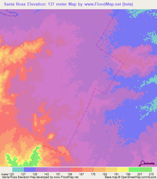 Santa Rosa,Mexico Elevation Map