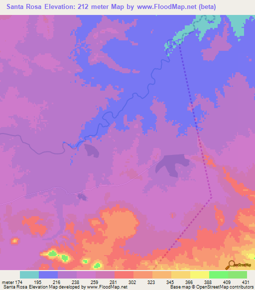 Santa Rosa,Mexico Elevation Map