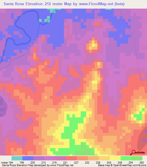 Santa Rosa,Mexico Elevation Map