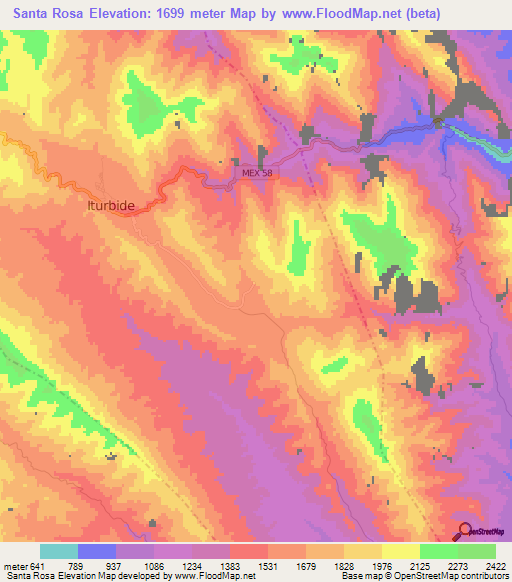 Santa Rosa,Mexico Elevation Map