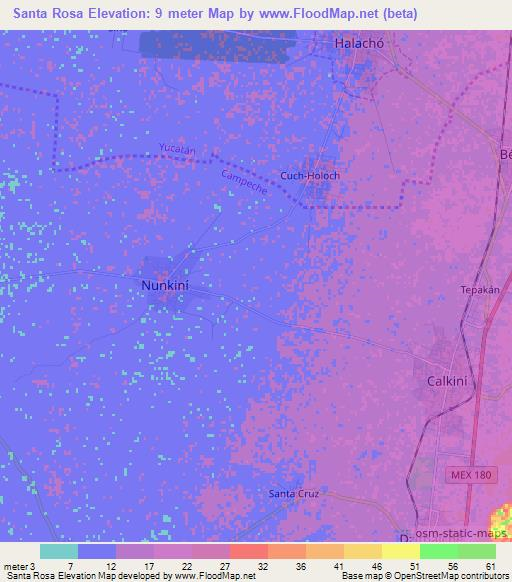Santa Rosa,Mexico Elevation Map