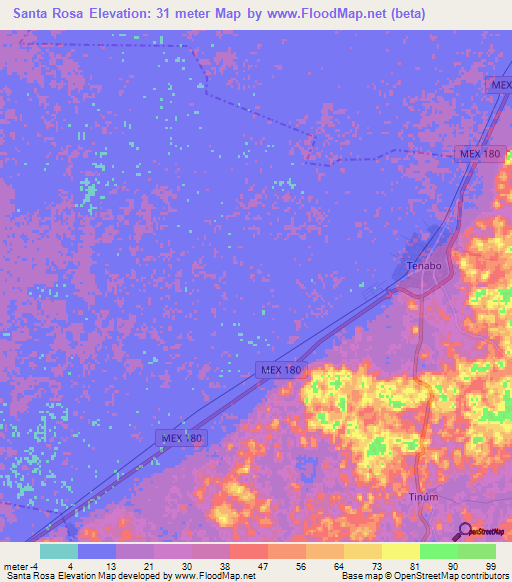 Santa Rosa,Mexico Elevation Map