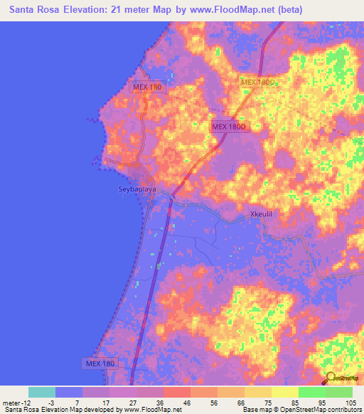 Santa Rosa,Mexico Elevation Map