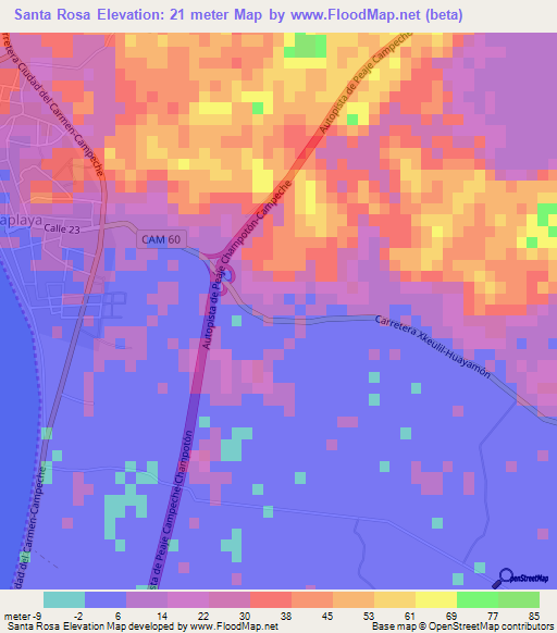 Santa Rosa,Mexico Elevation Map