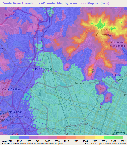 Santa Rosa,Mexico Elevation Map