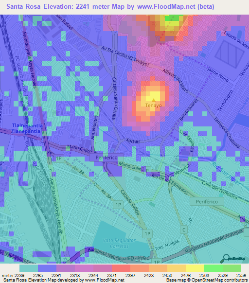 Santa Rosa,Mexico Elevation Map