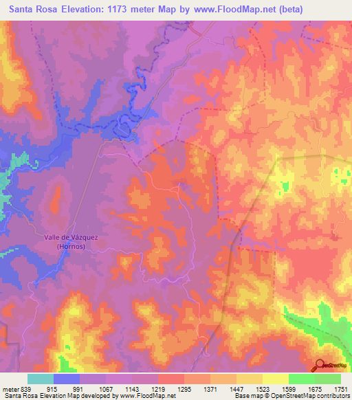 Santa Rosa,Mexico Elevation Map