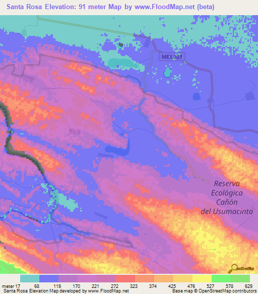 Santa Rosa,Mexico Elevation Map