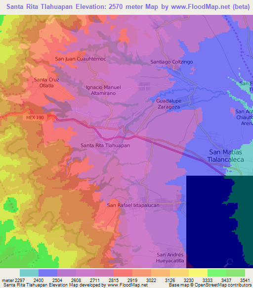 Santa Rita Tlahuapan,Mexico Elevation Map